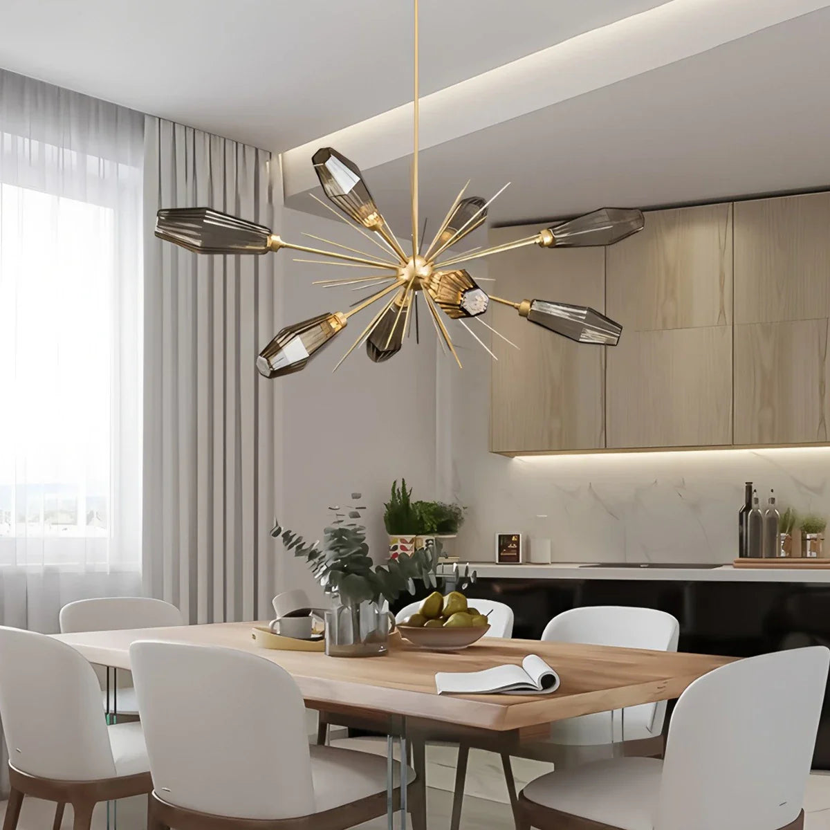 Feyran Kristal Rock Glass Chandelier for Dining Room