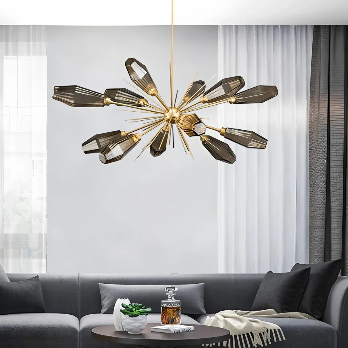 Feyran Kristal Rock Glass Chandelier for Dining Room