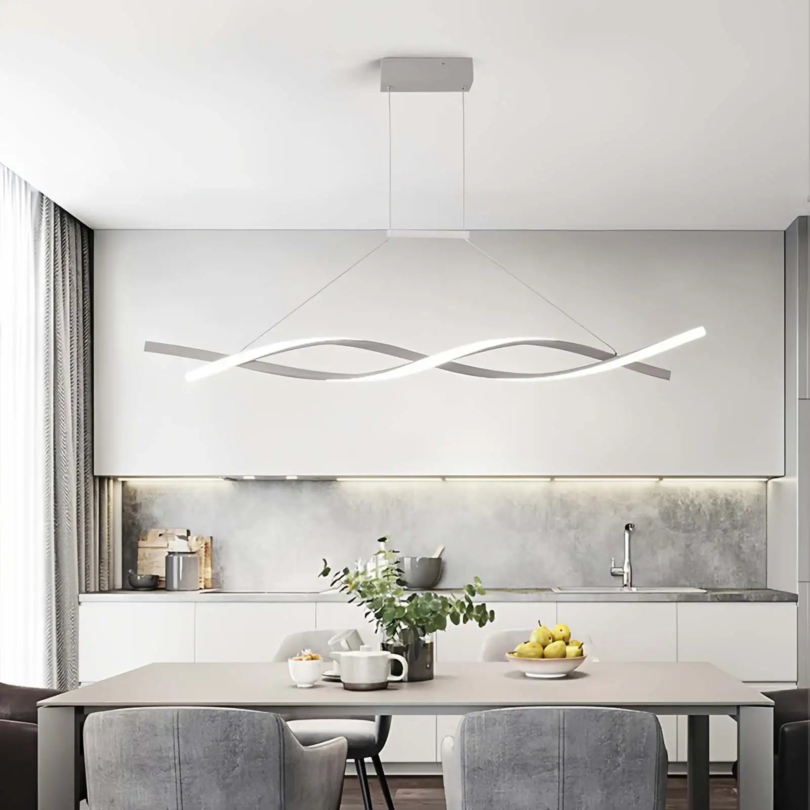Feyran LED Linear Wave Chandelier for Dining Room
