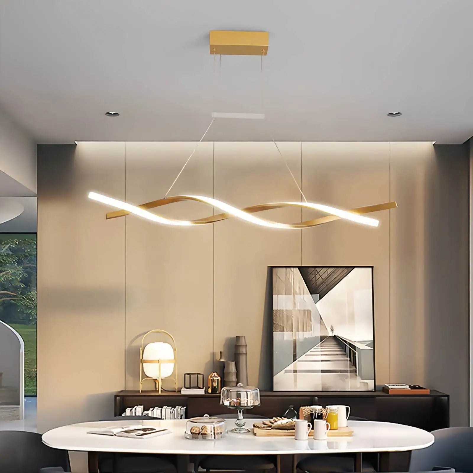 Feyran LED Linear Wave Chandelier for Dining Room