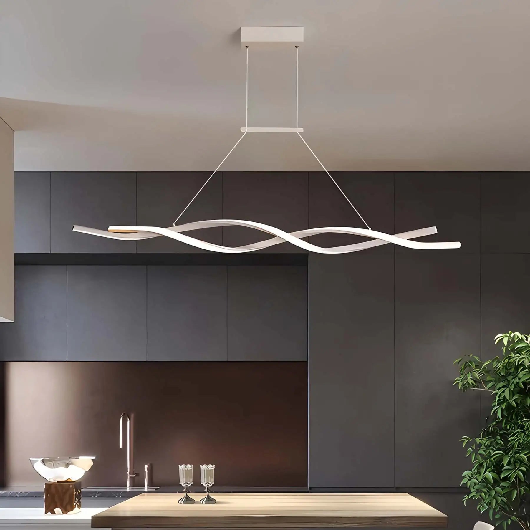 Feyran LED Linear Wave Chandelier for Dining Room