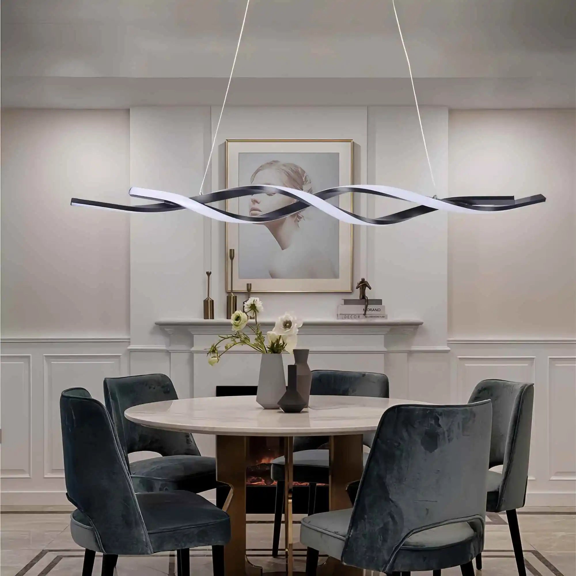 Feyran LED Linear Wave Chandelier for Dining Room