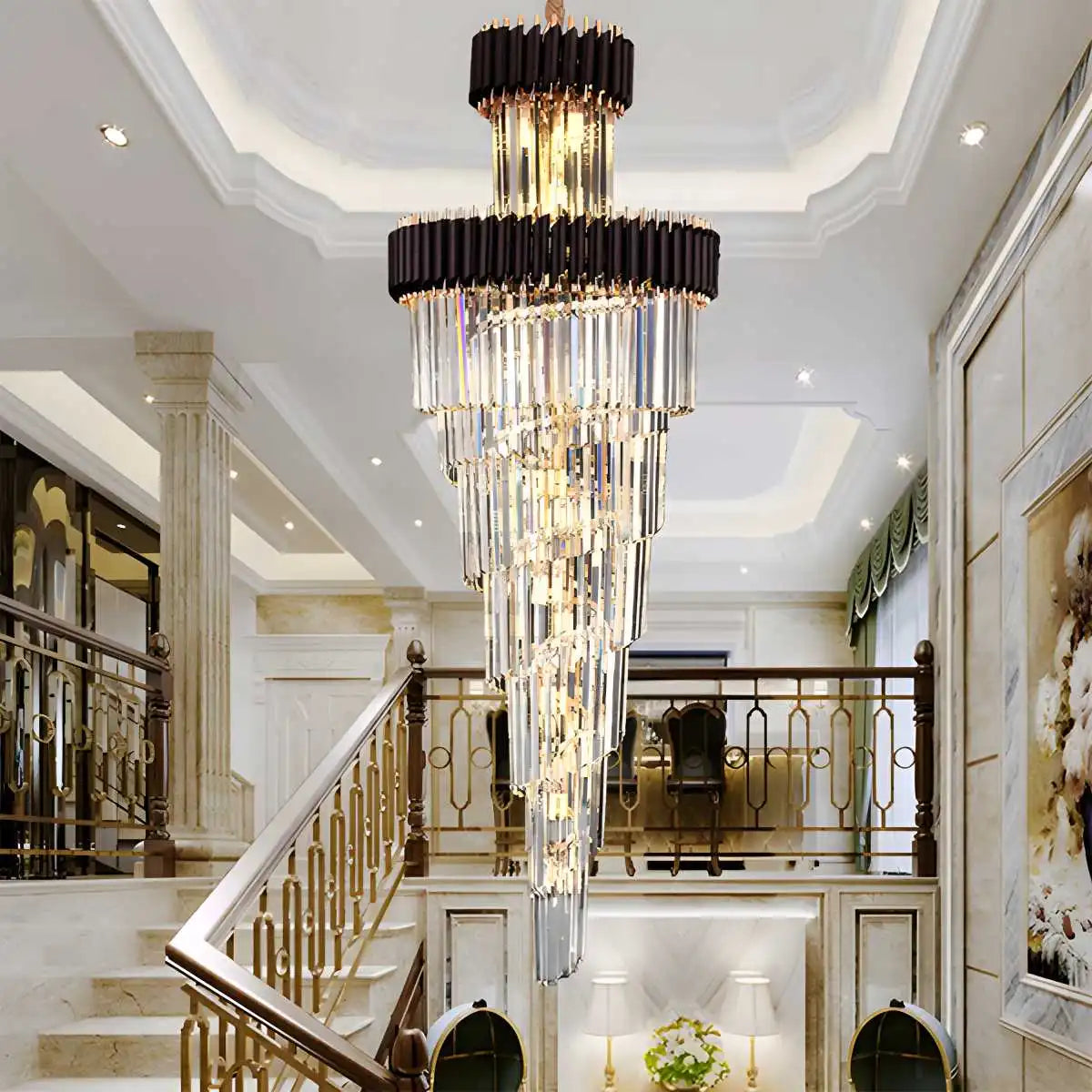 Feyran Large Luxury Crystal Long Chandelier