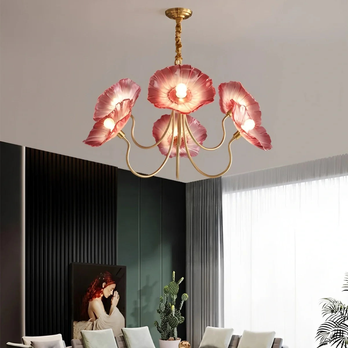 Feyran Lotus Leaf Glass Chandelier for Living Room