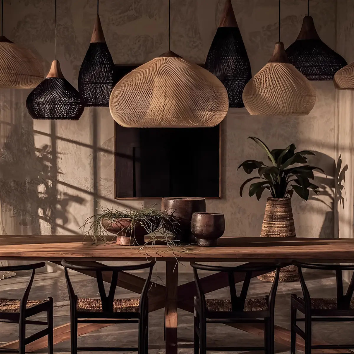Feyran Rattan Lantern Pendant Light for Dining Room