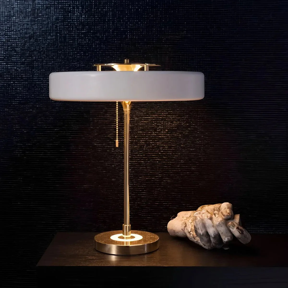 Feyran Mid-Century Round Table Lamp with Pull Chain