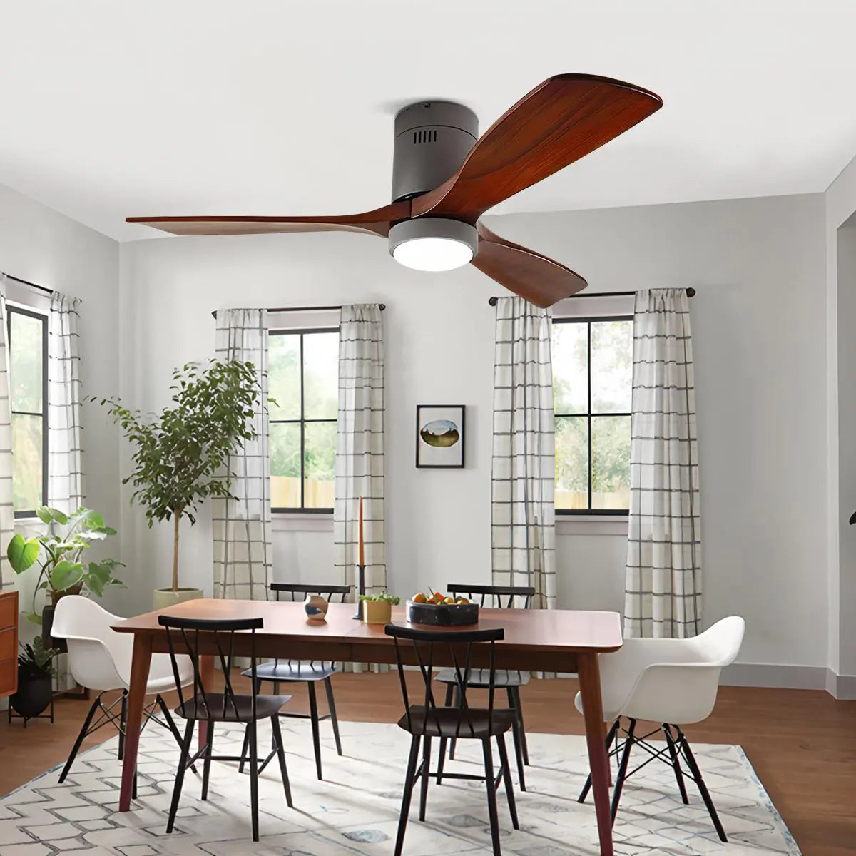 Feyran Mid-century Modern Hugger Ceiling Fan Lamp