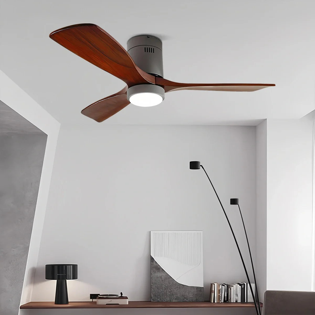 Feyran Mid-century Modern Hugger Ceiling Fan Lamp