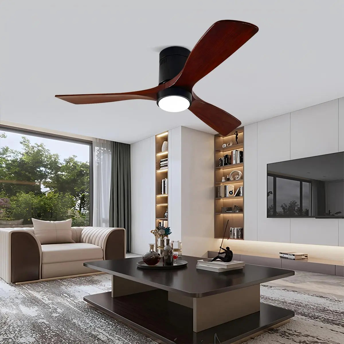 Feyran Mid-century Modern Hugger Ceiling Fan Lamp