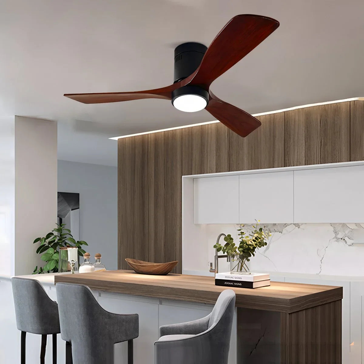 Feyran Mid-century Modern Hugger Ceiling Fan Lamp