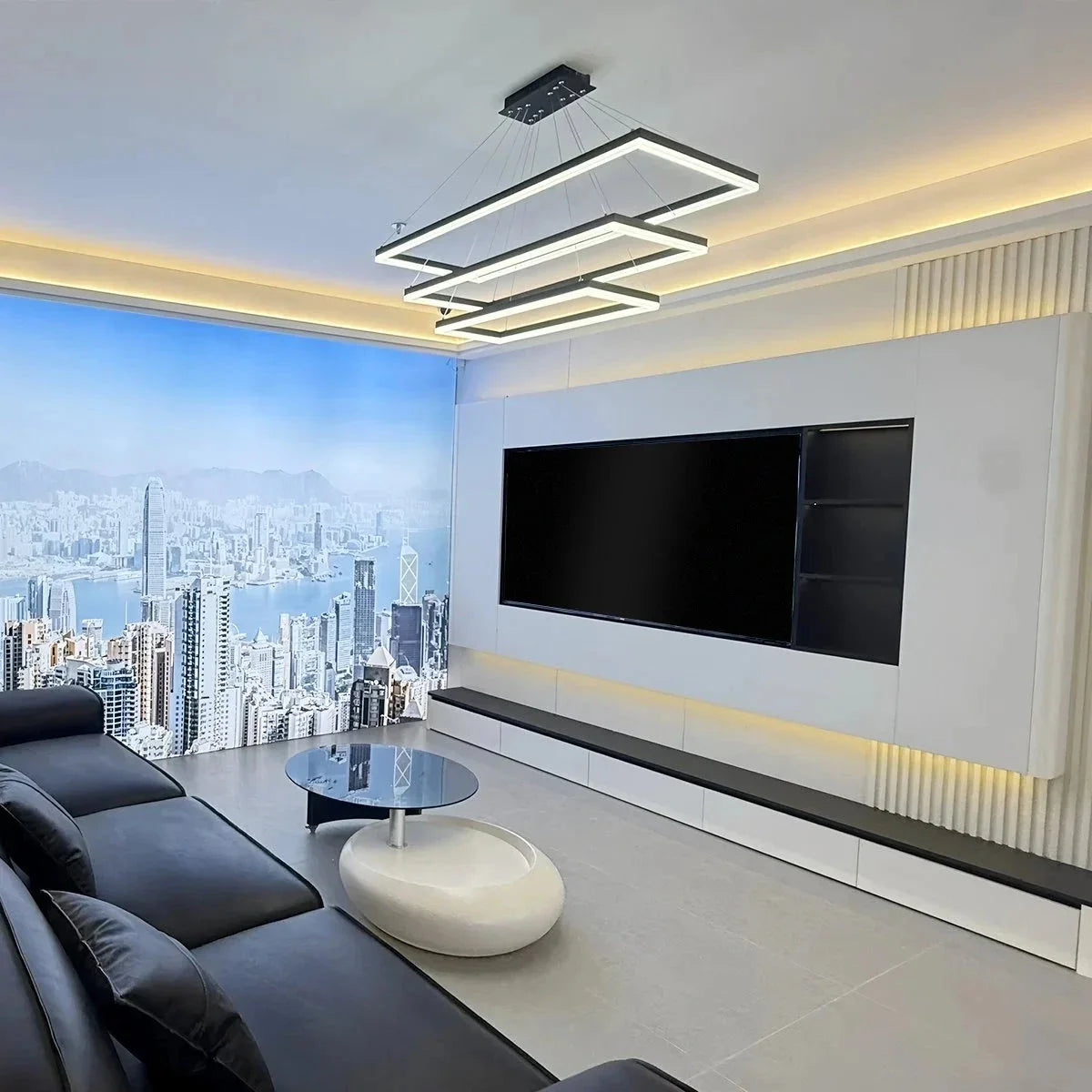 Feyran Modern Black Tiered Rectangular Chandelier