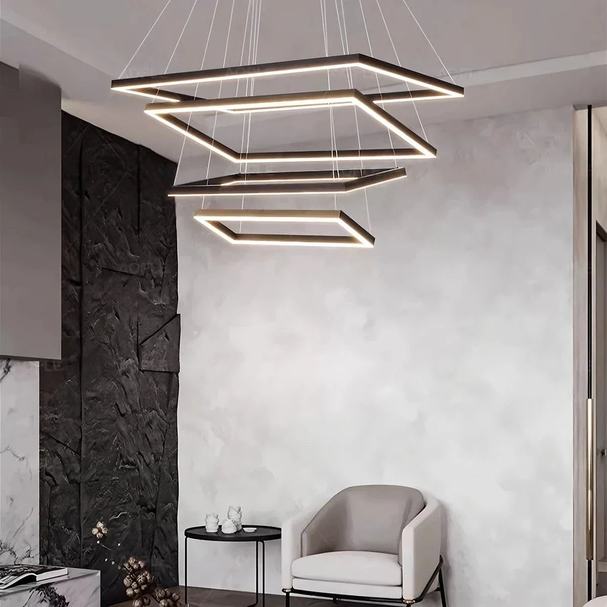 Feyran Modern Black Tiered Rectangular Chandelier