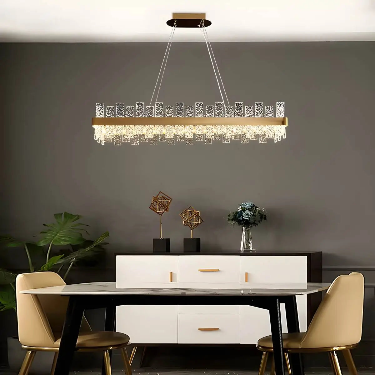 Feyran Modern Frosted Glass Crystal Chandelier