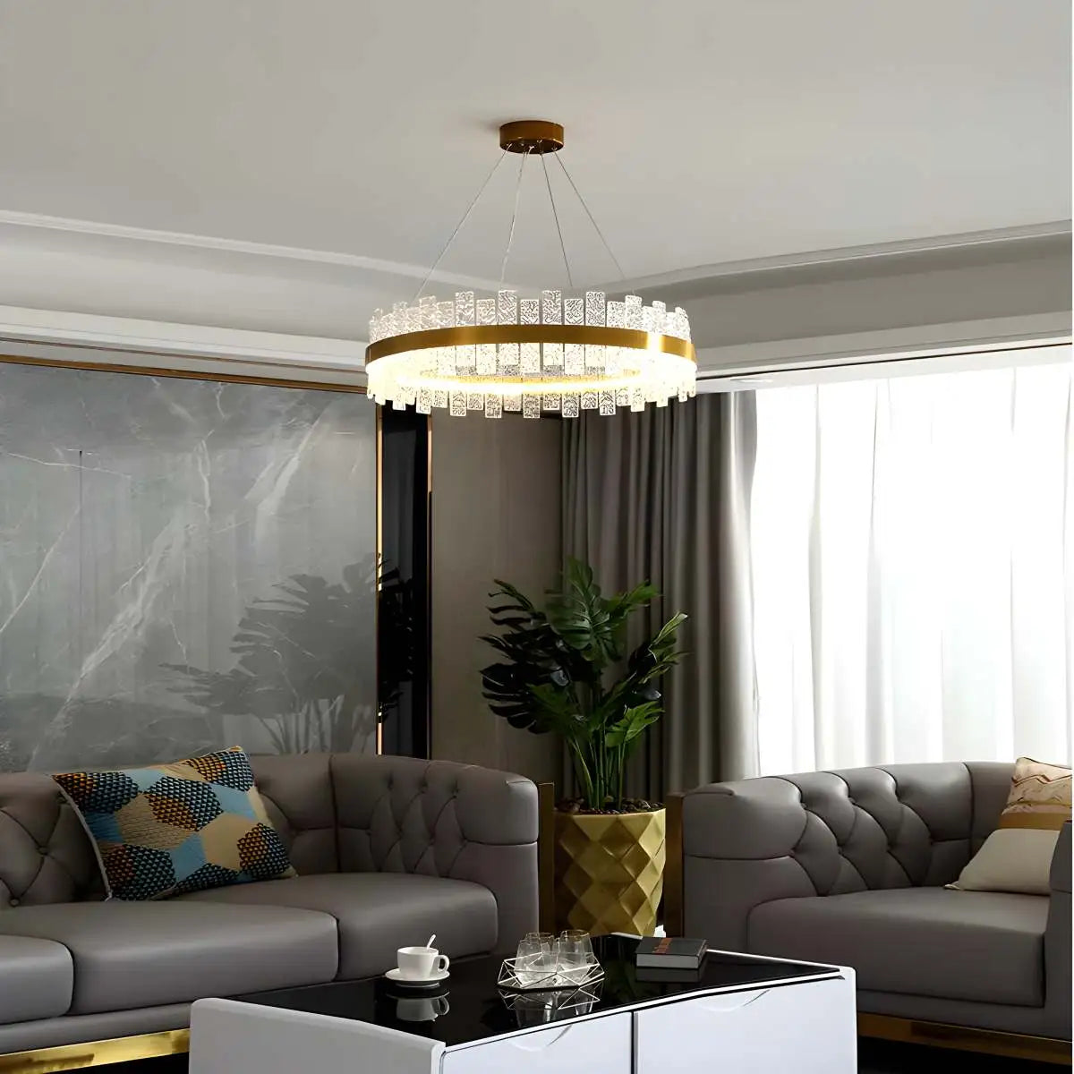Feyran Modern Frosted Glass Crystal Chandelier
