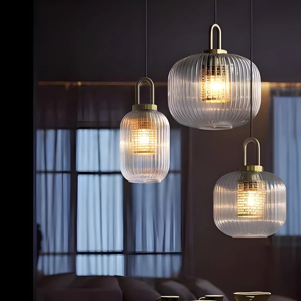 Feyran Modern Ribbed Clear Glass Pendant Light