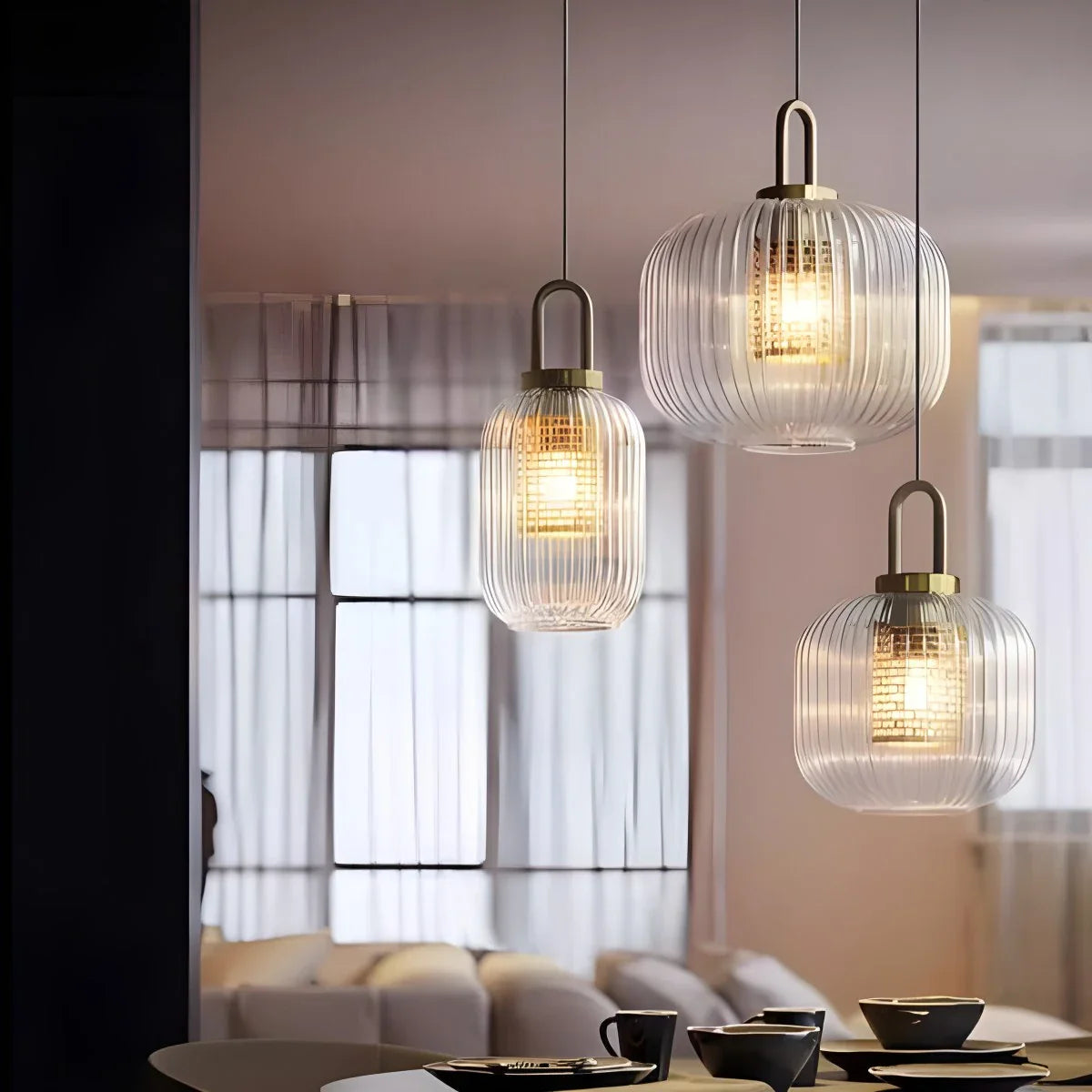 Feyran Modern Ribbed Clear Glass Pendant Light