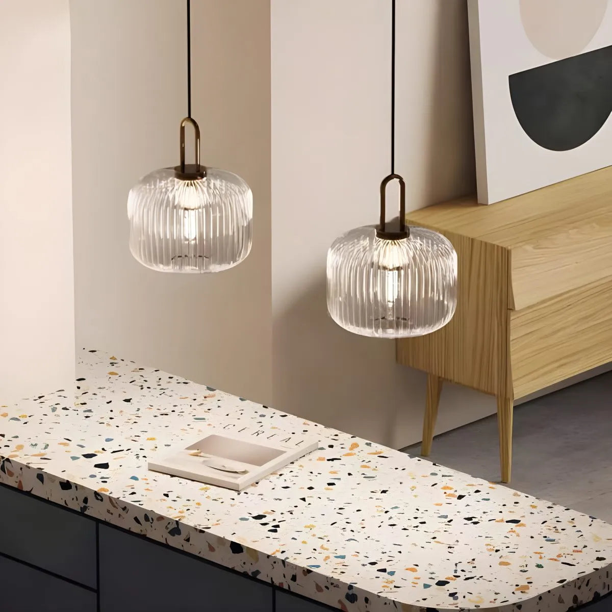 Feyran Modern Ribbed Clear Glass Pendant Light