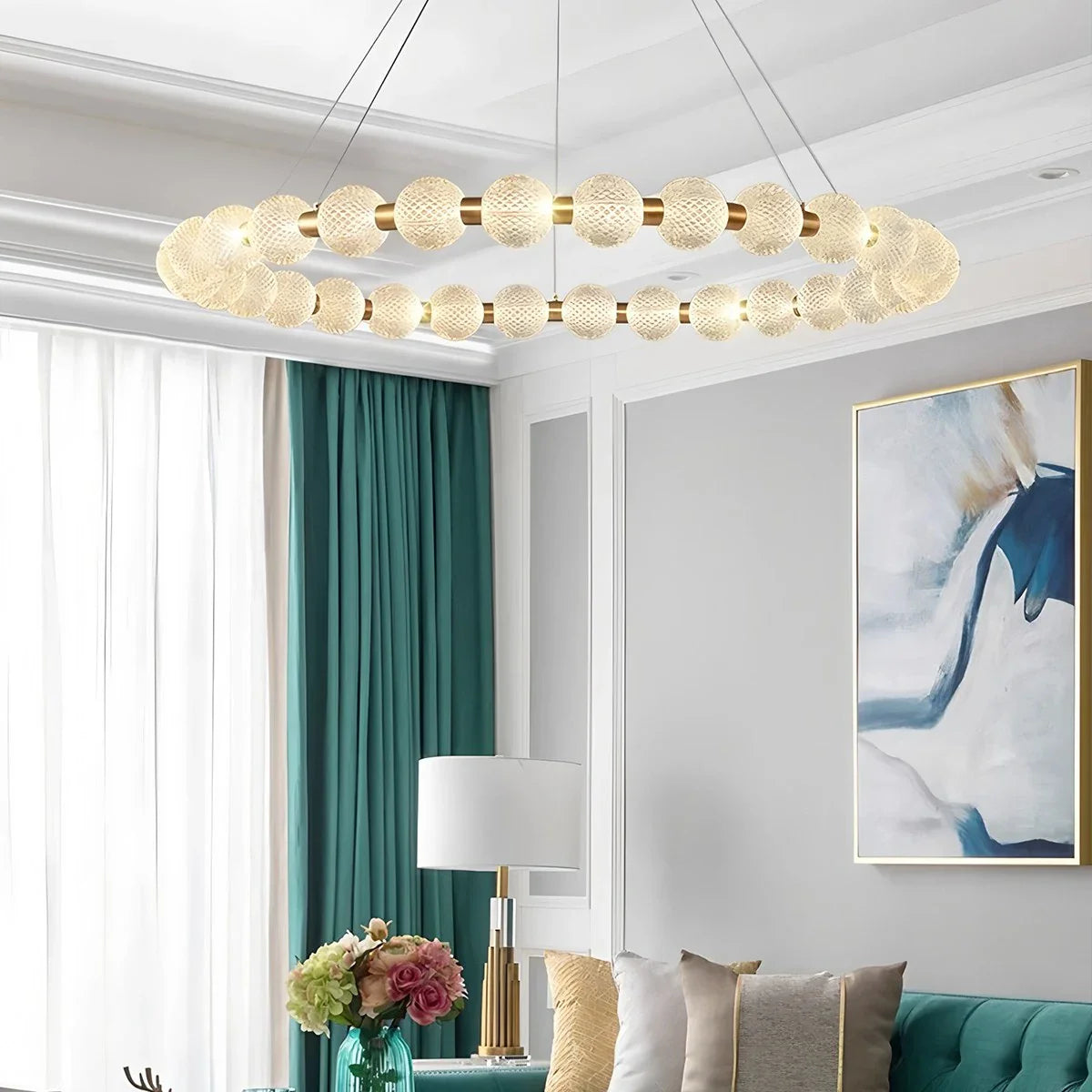 Feyran Modern Ring Pearl Chandelier for Living Room
