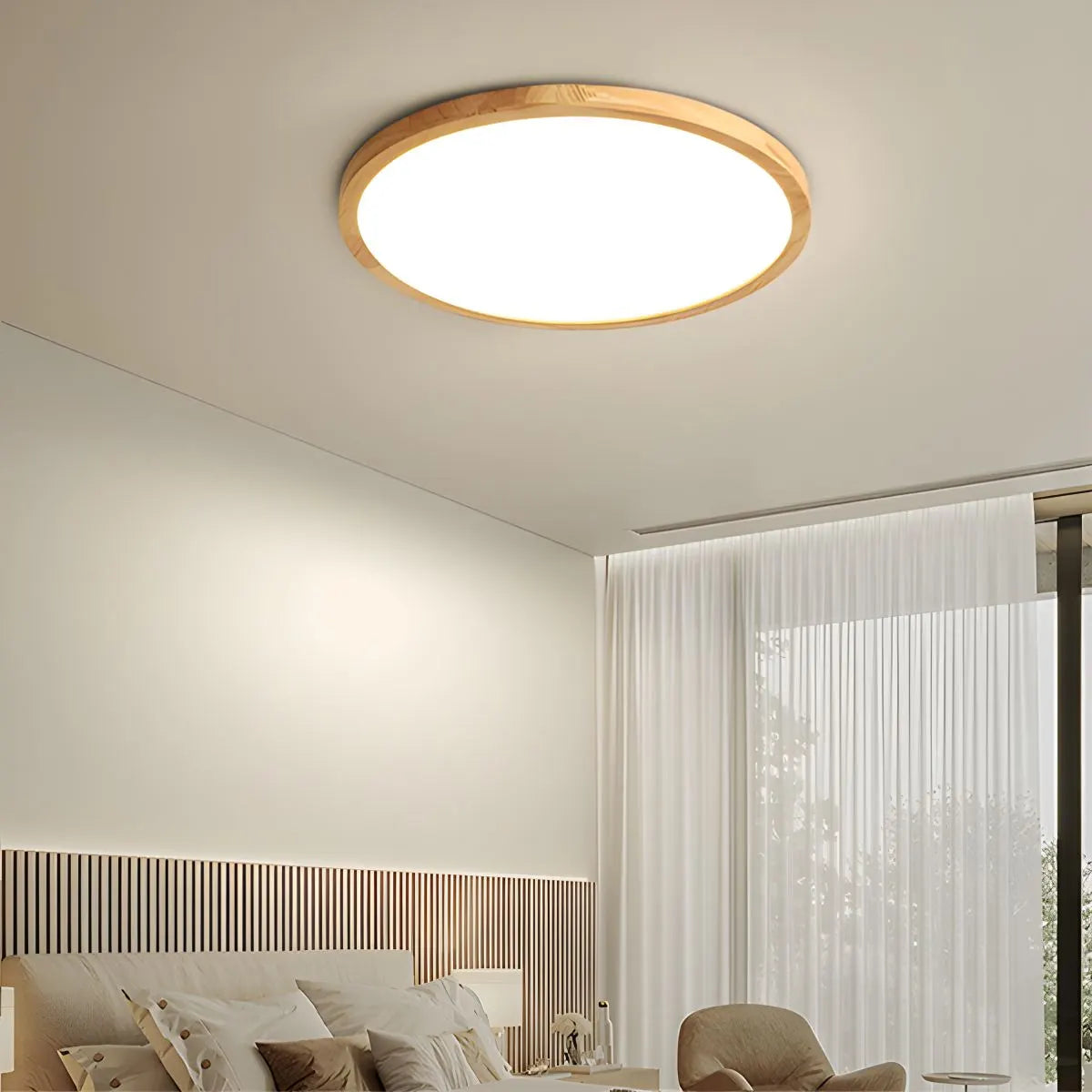 Feyran Modern Wood Round Ceiling Light for Bedroom