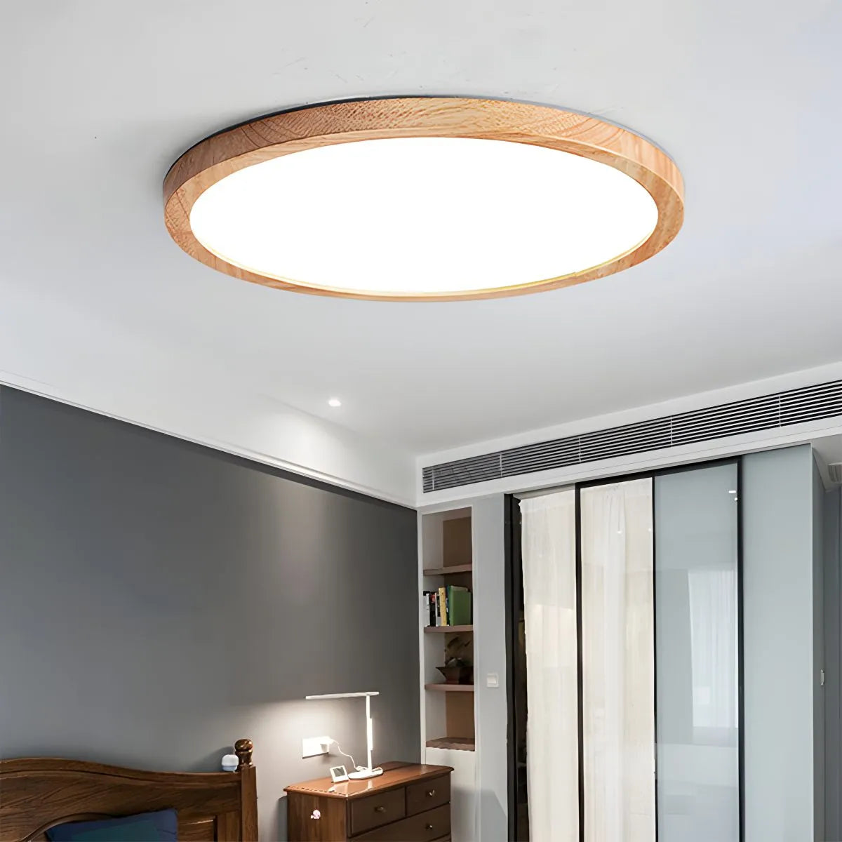 Feyran Modern Wood Round Ceiling Light for Bedroom