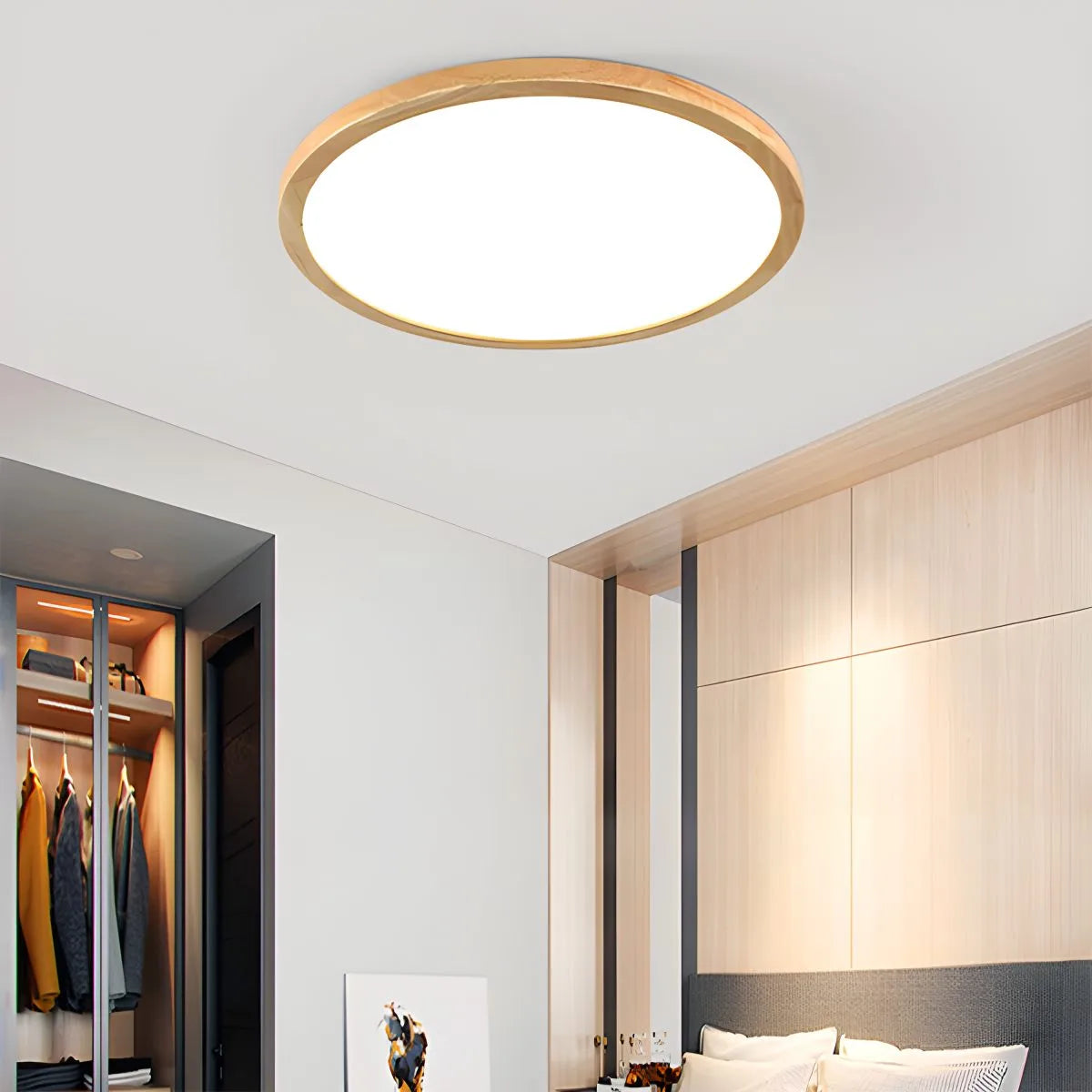 Feyran Modern Wood Round Ceiling Light for Bedroom
