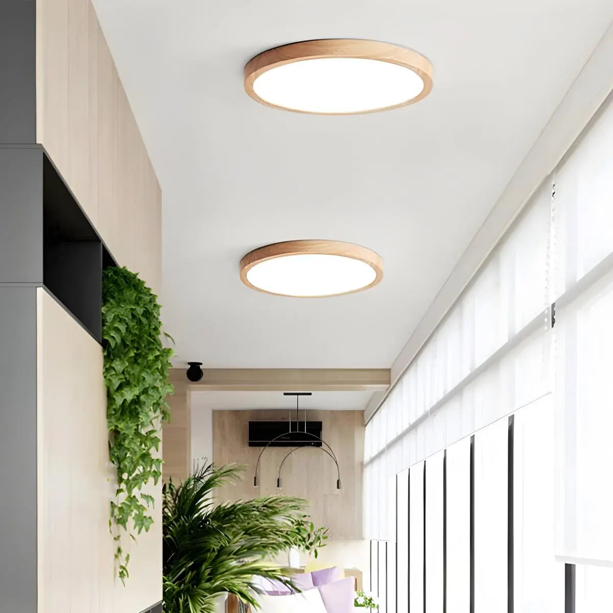 Feyran Modern Wood Round Ceiling Light for Bedroom