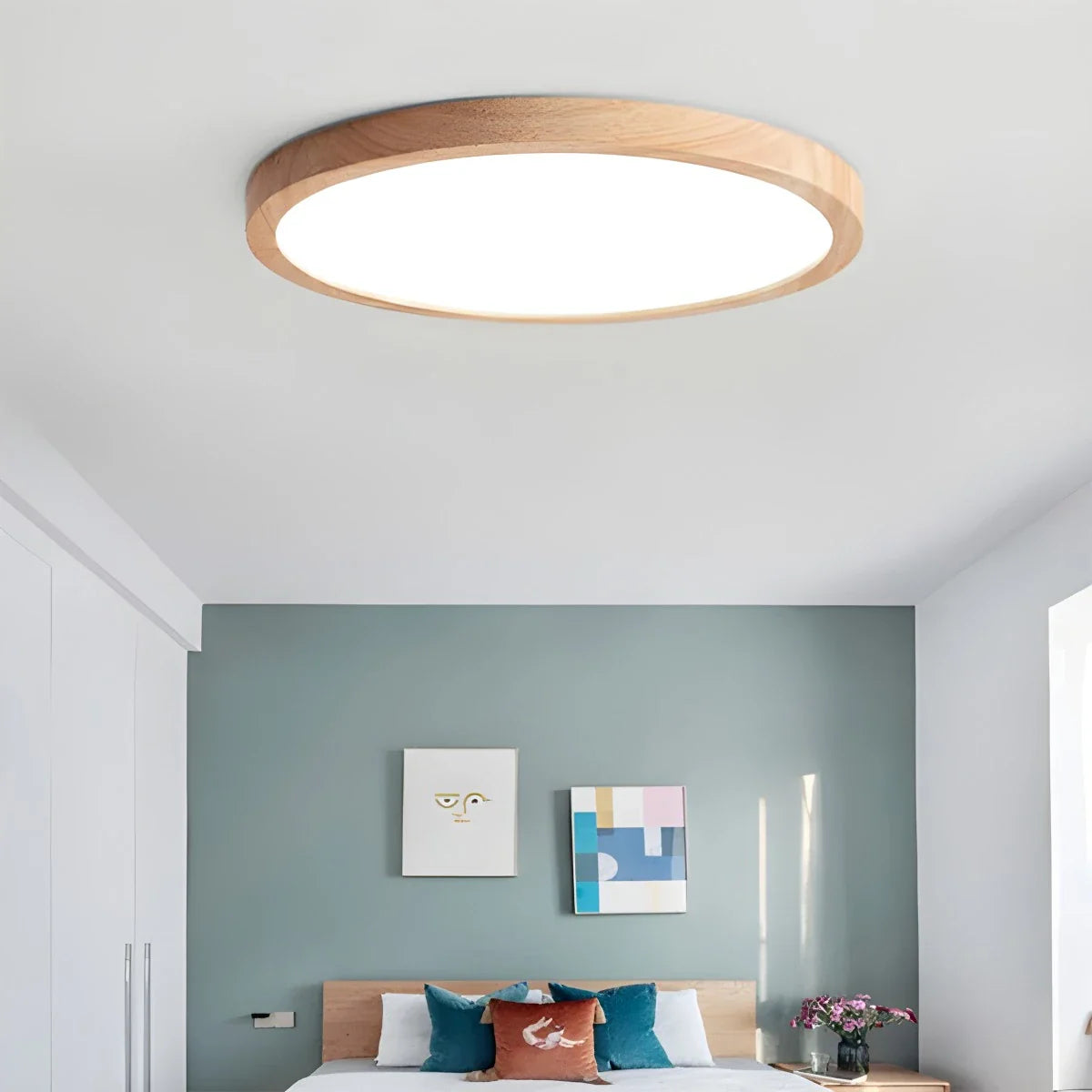 Feyran Modern Wood Round Ceiling Light for Bedroom