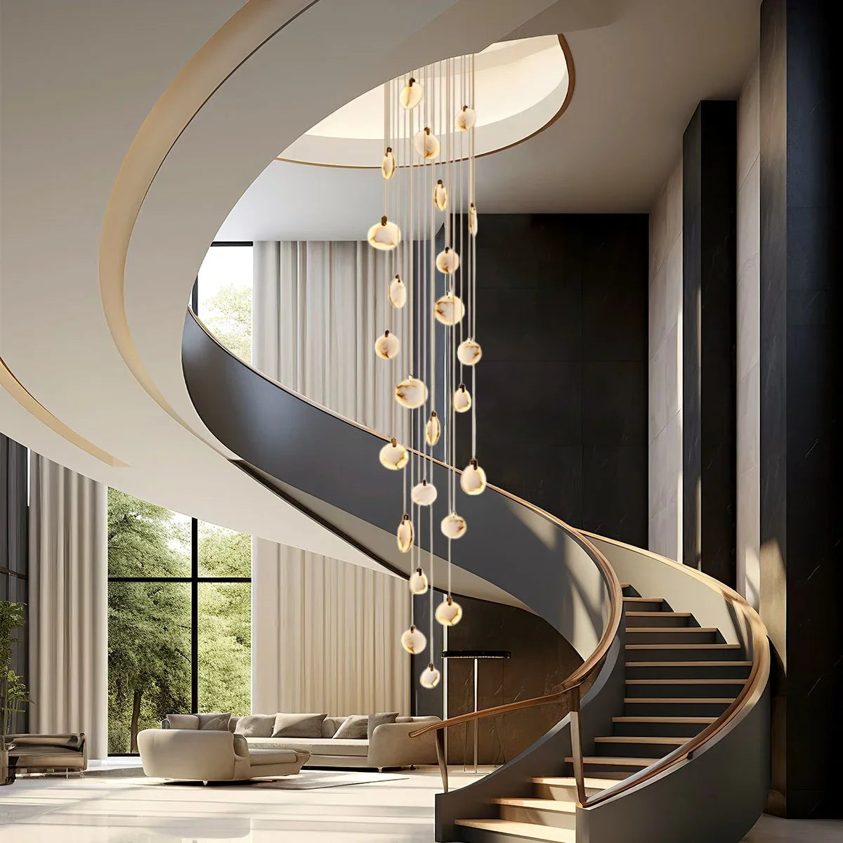 Feyran Moonshade Natural Alabaster Pendant Chandelier