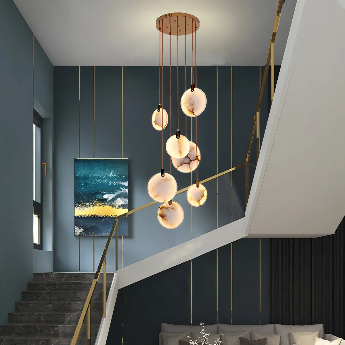 Feyran Moonshade Natural Alabaster Pendant Chandelier
