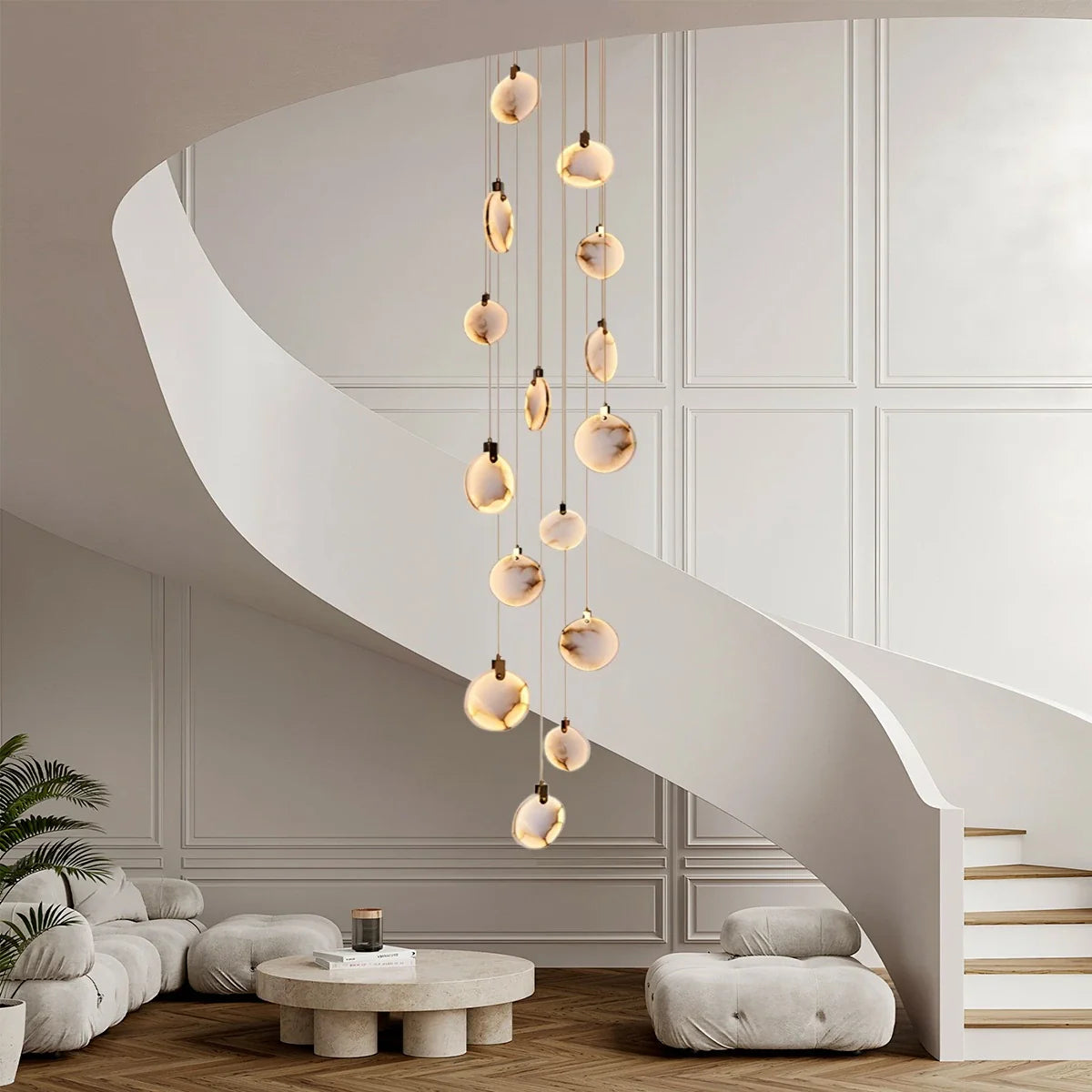 Feyran Moonshade Natural Alabaster Pendant Chandelier