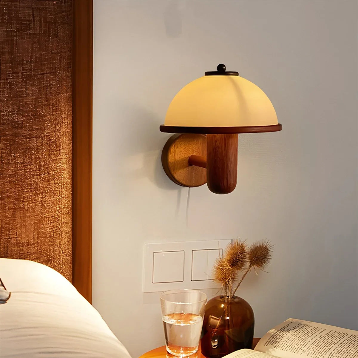 Feyran Mushroom Wood Wall Lamp for Bedroom