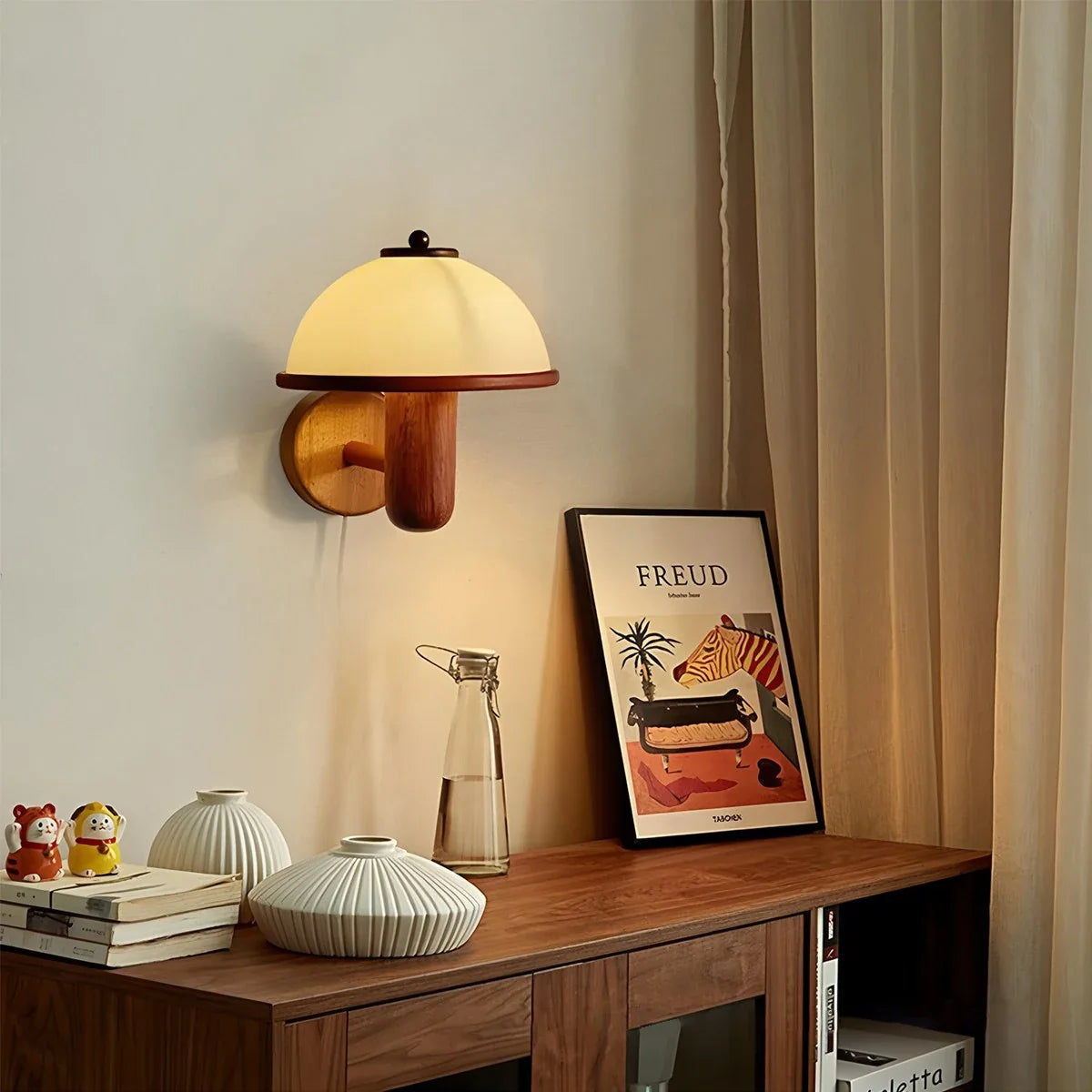 Feyran Mushroom Wood Wall Lamp for Bedroom