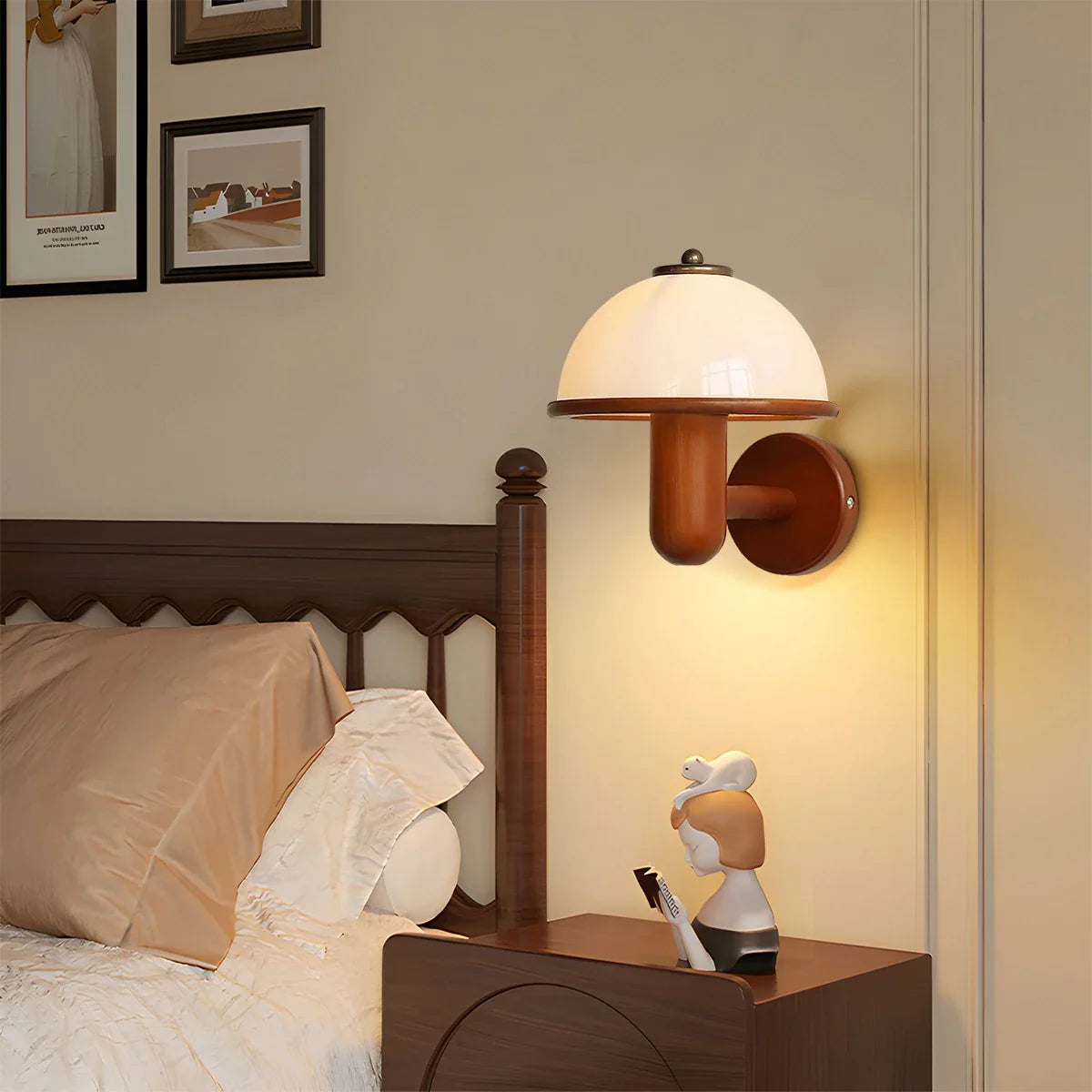 Feyran Mushroom Wood Wall Lamp for Bedroom