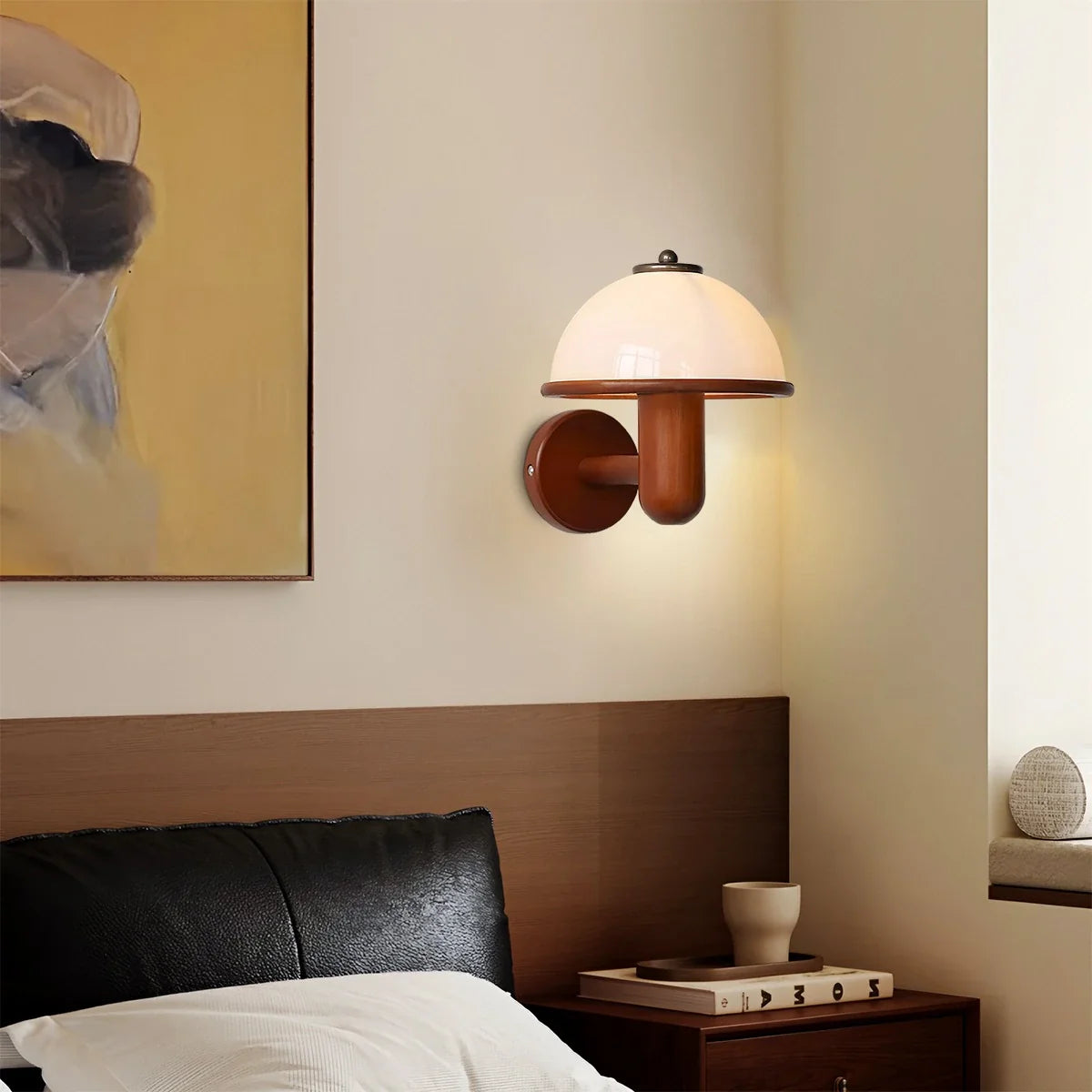 Feyran Mushroom Wood Wall Lamp for Bedroom