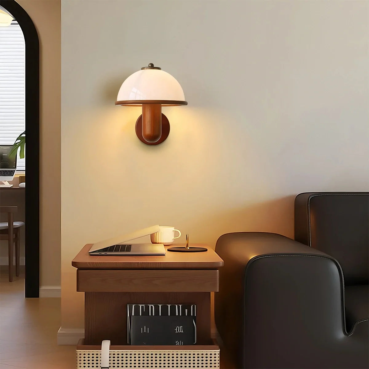 Feyran Mushroom Wood Wall Lamp for Bedroom