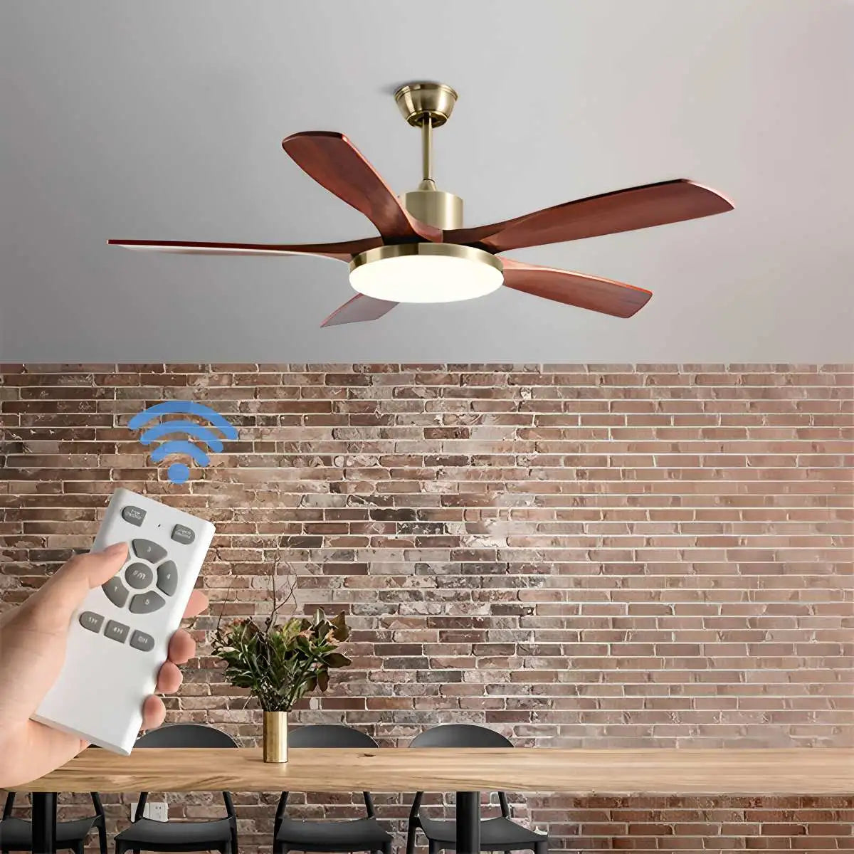 Feyran Solid Wood Ceiling Fan Light for Living Room