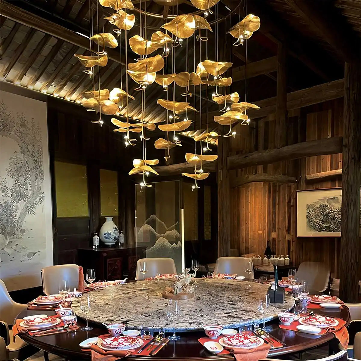 Feyran Orlia Brass Lotus Leaf Chandelier