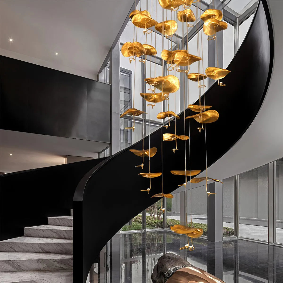 Feyran Orlia Brass Lotus Leaf Chandelier