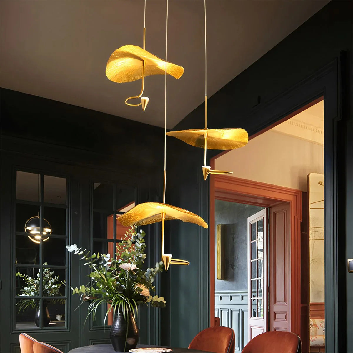 Feyran Orlia Brass Lotus Leaf Chandelier