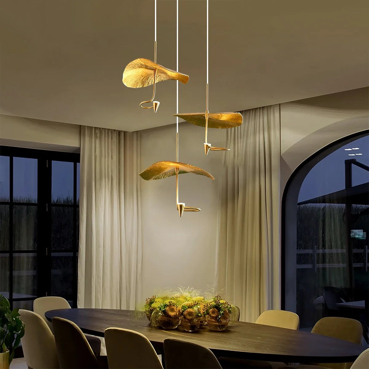 Feyran Orlia Brass Lotus Leaf Chandelier