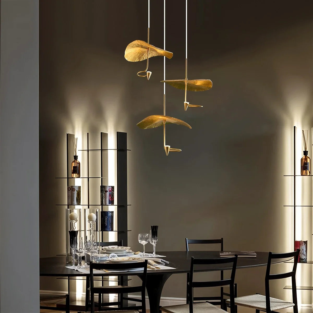 Feyran Orlia Brass Lotus Leaf Chandelier