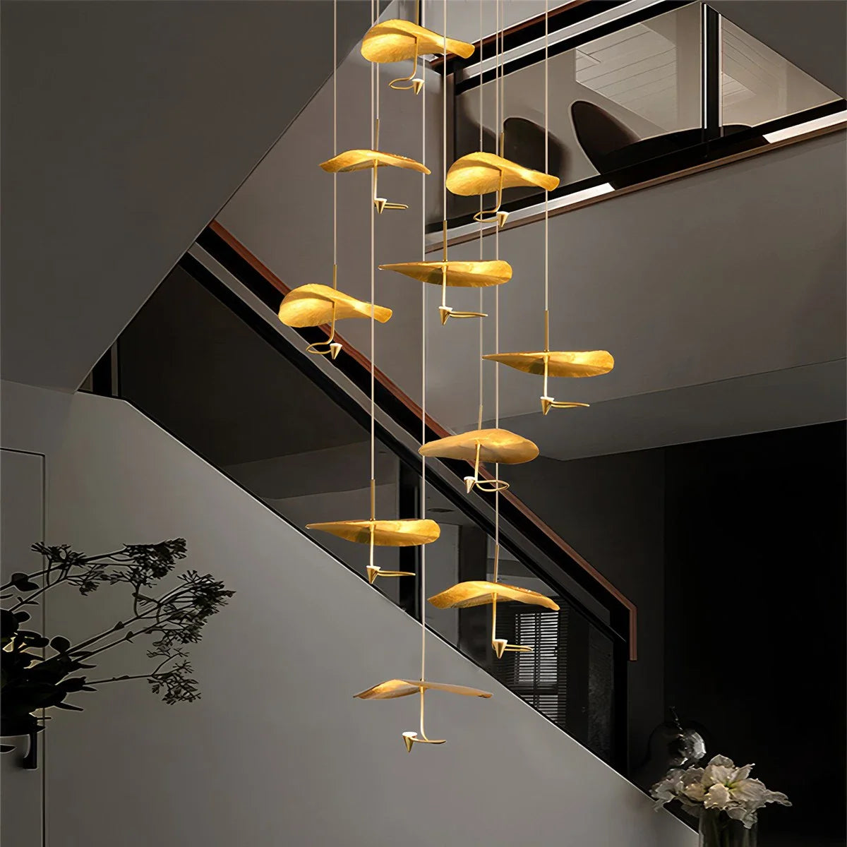 Feyran Orlia Brass Lotus Leaf Chandelier