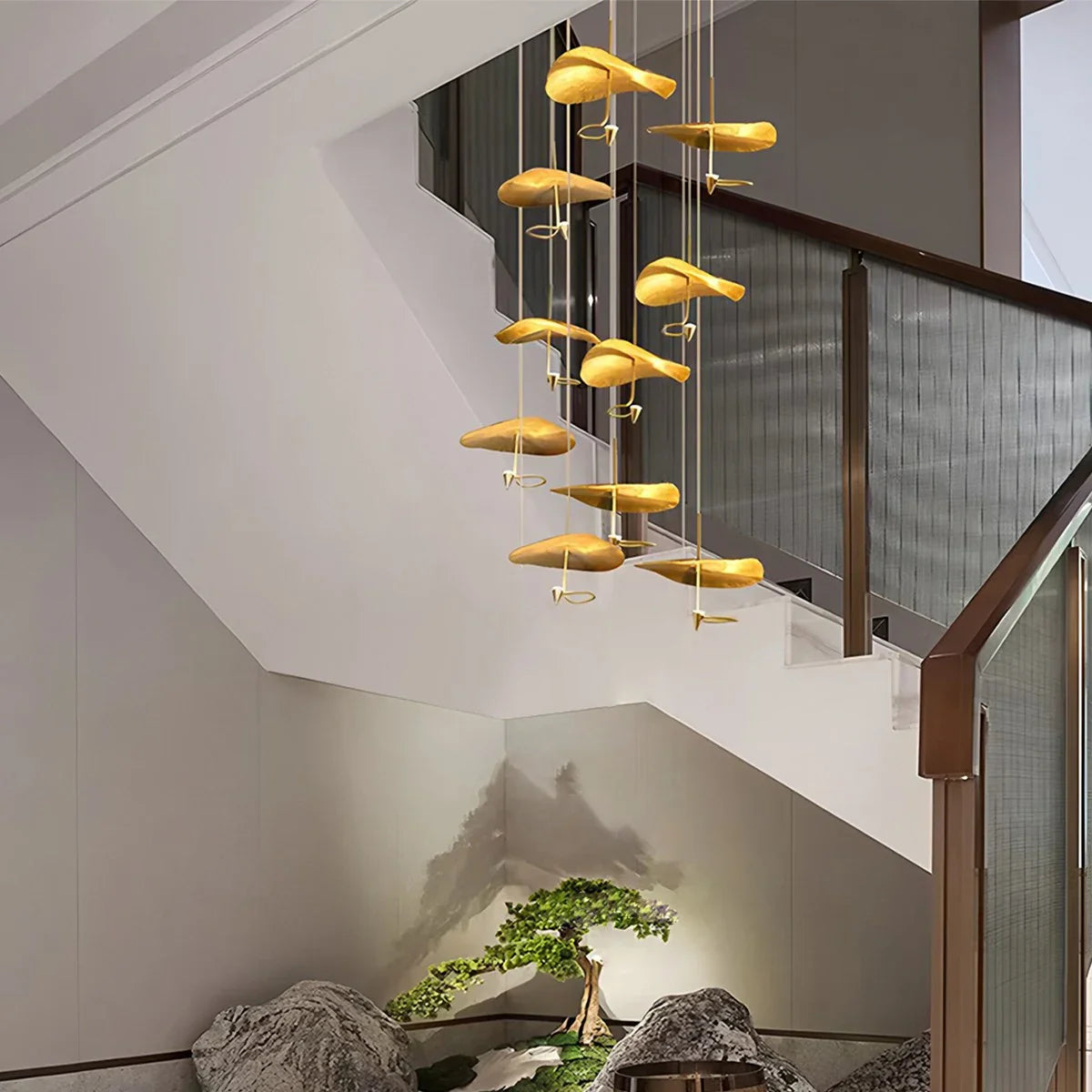 Feyran Orlia Brass Lotus Leaf Chandelier