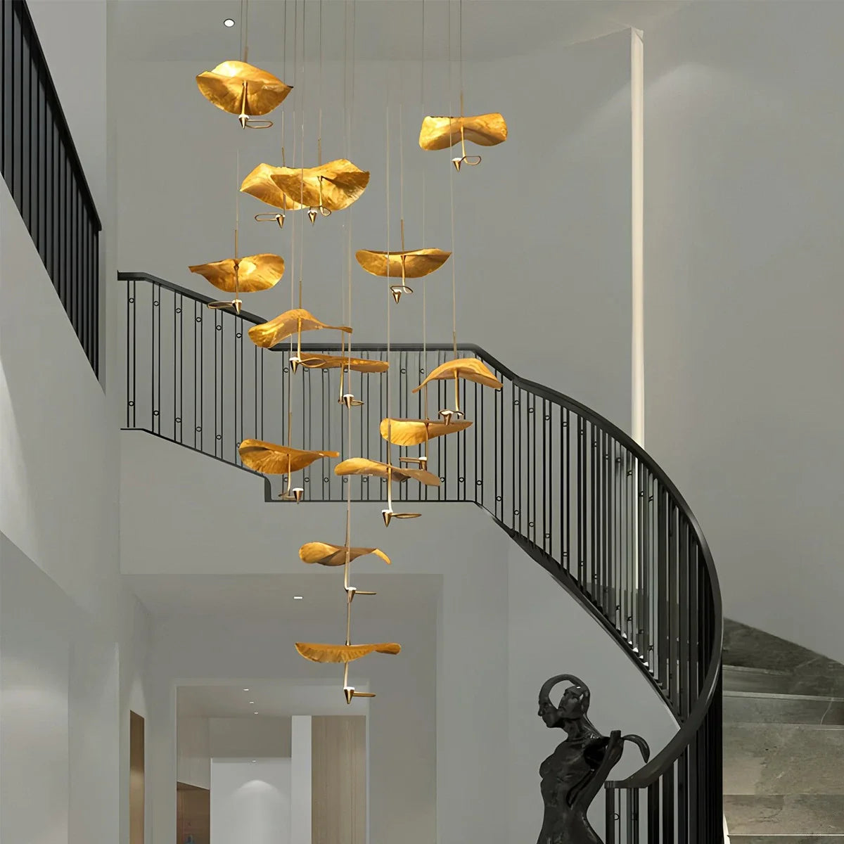 Feyran Orlia Brass Lotus Leaf Chandelier