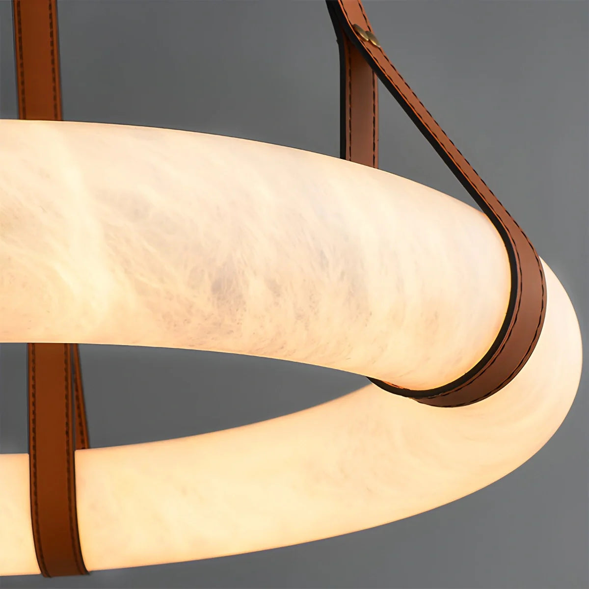 Feyran Round Spanish Alabaster Pendant Light Leather Hanging Wire