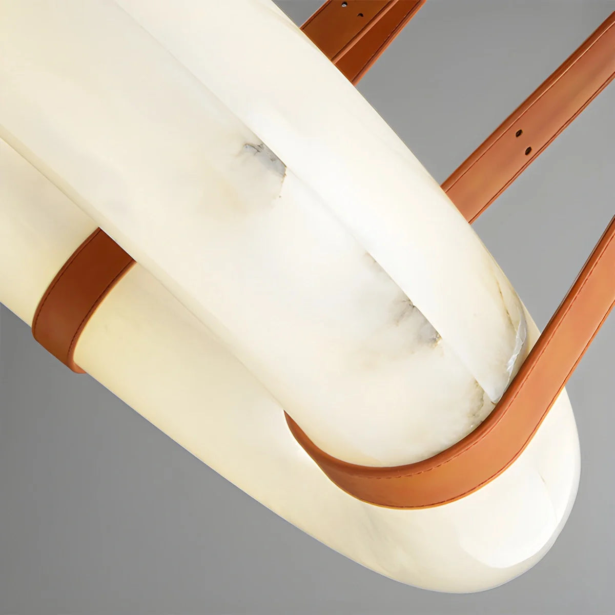 Feyran Round Spanish Alabaster Pendant Light Leather Hanging Wire
