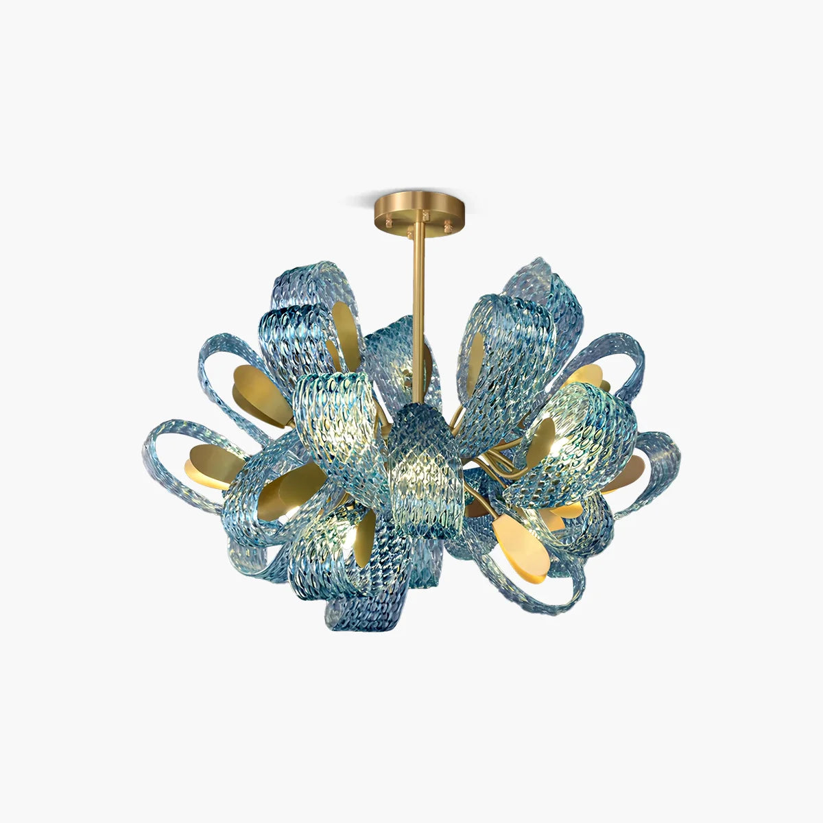 Feyran Peacock Blue Art Glass Chandelier for Dining Room
