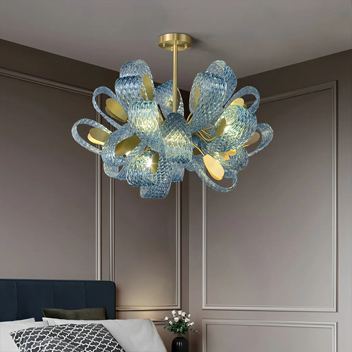 Feyran Peacock Blue Art Glass Chandelier for Dining Room