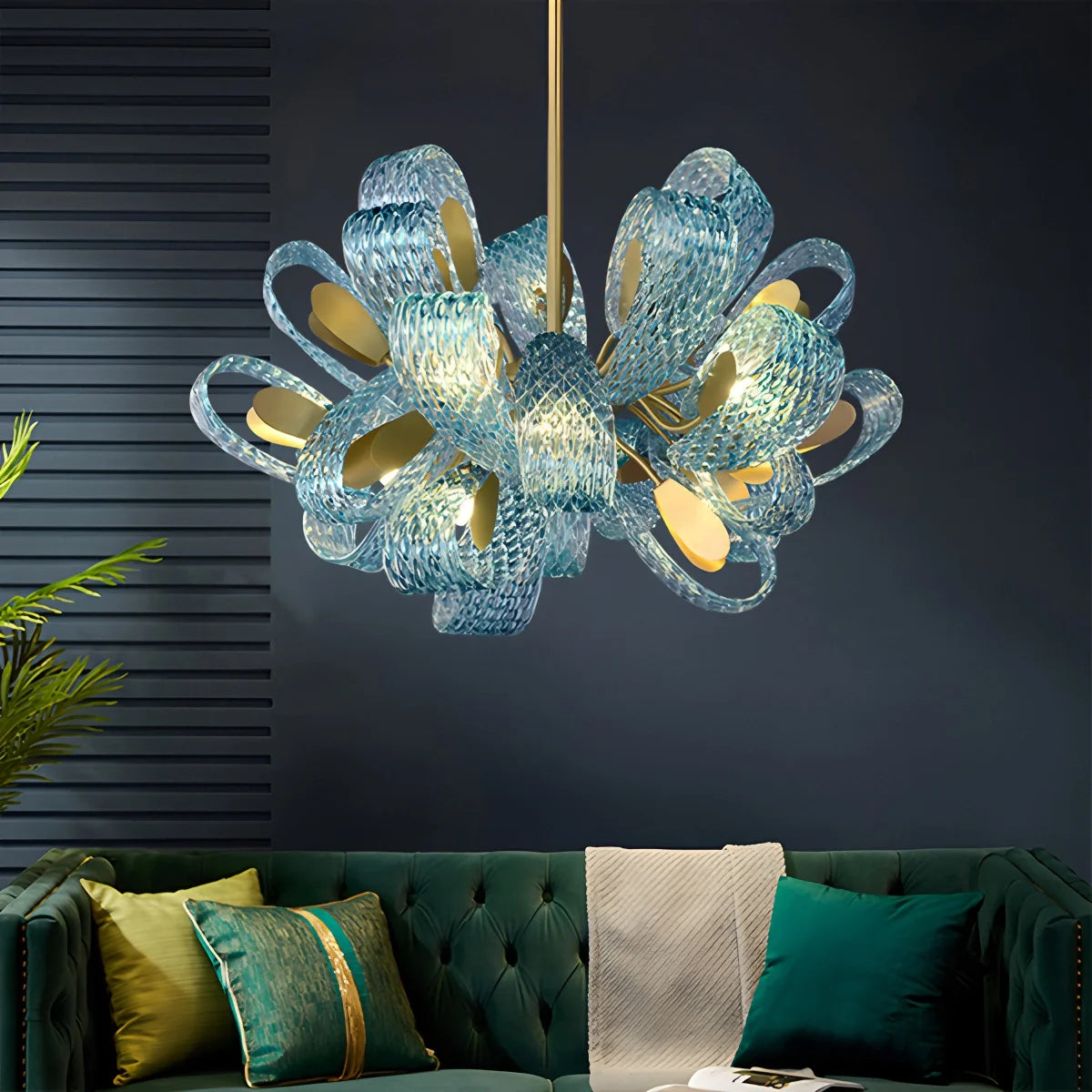 Feyran Peacock Blue Art Glass Chandelier for Dining Room