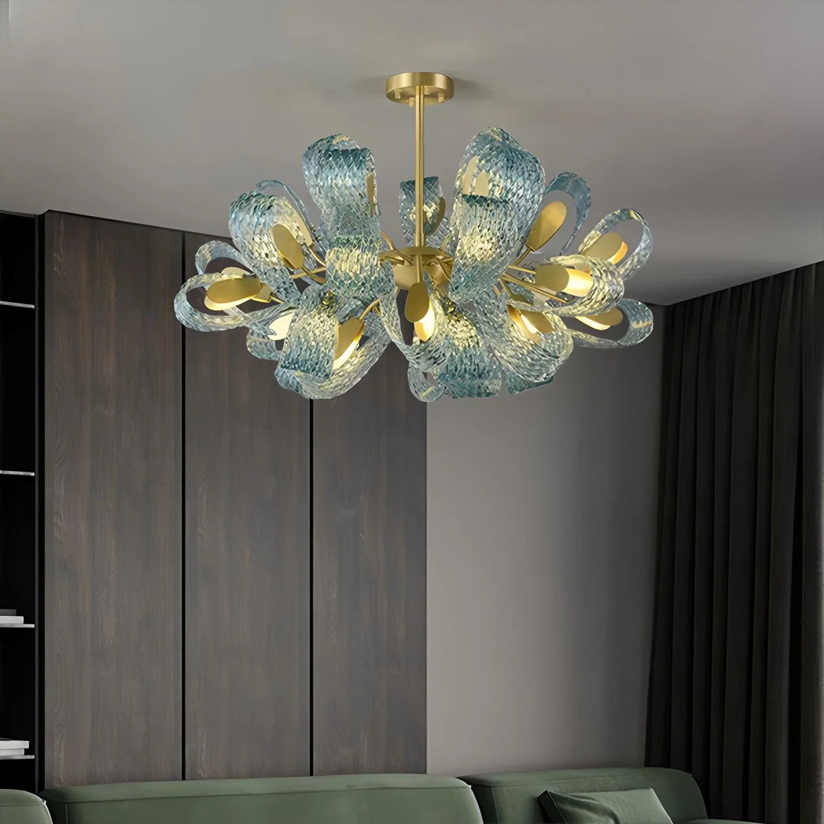 Feyran Peacock Blue Art Glass Chandelier for Dining Room